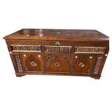 SOLID OAK MOTHER OF PEARL INLAID CARVED BLANKET