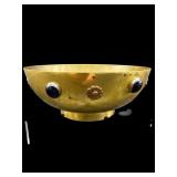 SMALL BRASS JEWELED FOOTED BOWL