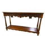 LARGE CHERRY CARVED CONSOLE TABLE WITH PULL OUT