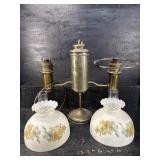 MILLER DOUBLE STUDENT LAMP WITH SHADES/CHIMNEYS,