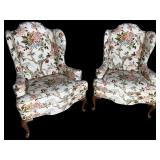 PR DREXEL HERITAGE FLORAL WINGBACK CHAIRS