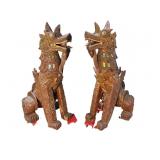 2 5 FT HAND CARVED JEWELED FOO DOGS