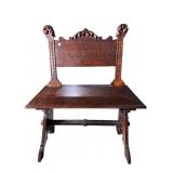 OAK CARVED ARTS AND CRAFTS STYLE BENCH