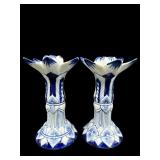 PR OF SMALL PORCELAIN BLUE AND WHITE CANDLESTICKS