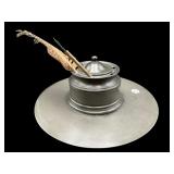 LARGE PEWTER INKWELL