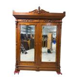 MONUMENTAL CARVED WALNUT VICTORIAN 2 DOOR WARDROBE