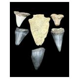 LOT OF LARGE ARROWHEAD AND SHARKS TEETH