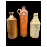 LOT OF 3 ANTIQUE STONEWARE POTTERY BEER BOTTLES