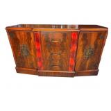 LARGE MAHOGANY LEATHER ADORNED CHINESE