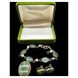4 PC 12K G.F FAUX JADE & PEARL JEWELRY SET