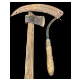 ANTIQUE HAND SICKLE & HATCHET