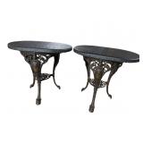 2 VERY ORNATE IRON BASE TABLES