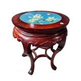 CLOISONNE INSERT MAHOGANY TABORET