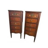 2 TALL MAHOGANY PAINT DECORATED NIGHT STANDS