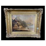 ANTIQUE 19TH CENTURY OIL ON CANVAS MOUNTAIN OCEAN