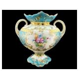 ANTIQUE PORCELAIN 2 HANDLED SMALL FOOTED VASE