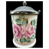 HAND PAINTED PORCELAIN BISCUIT BARREL WITH LID