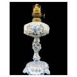 ANTIQUE BLUE AND WHITE PORCELAIN OIL LAMP