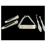 5 PC LOT OF STERLING BUTTON HOOKS, PINS, BRACELET