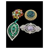 LOT OF 4 COSTUME JEWELRY RHINESTONE BROOCHES/PINS