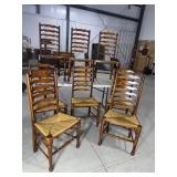 8 COUNTRY FRENCH LADDER BACK CHAIRS