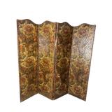 19TH CENT. LEATHER EMBOSSED 4 PANEL SCREEN