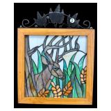 FRAMED TIFFANY STYLE DEER IN THE WOODS WALL