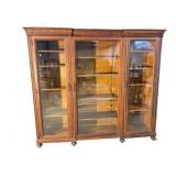 LARGE CARVED OAK 3 DOOR BOOKCASE