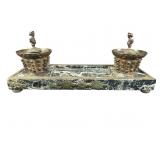 ANTIQUE FRENCH MARBLE AND BRONZE LARGE INKWELL