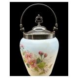 ANTIQUE HAND PAINTED PORCELAIN BISCUIT BARREL