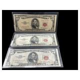 STAR NOTE 1953 &53 A $5 RED SEAL FINE 3 NOTES