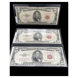 3 STAR NOTES 1953 C $5 RED SEAL FINE