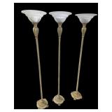 LOT OF 3 PAINT DECORATED METAL FLOOR LAMPS