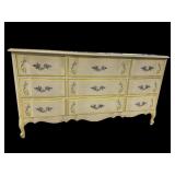 PAINT DECORATED BLONDE 9 DRAWER DRESSER