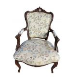 FRENCH OPEN ARM HIGH BACK ANTIQUE CHAIR