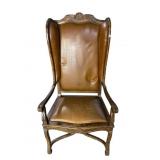 LEATHER ALL CARVED WINGBACK CHAIR