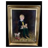 H VOLKMANN BOY WITH CAT OIL ON CANVAS