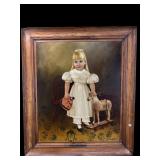 H VOLKMANN 1976 OIL ON CANVAS GIRL WITH TOY HORSE