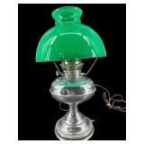 ELECTRIFIED KEROSENE LAMP WITH GREEN SHADE