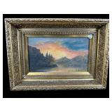 ANTIQUE OIL ON BOARD DEEP WELL GOLD GILT FRAME