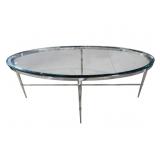 CHROME OVAL GLASS TOP MODERN TABLE