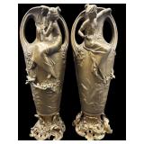 2 LARGE METAL ART NOUVEAU VASES