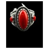 AMERICAN WEST STERLING RED CORAL RING