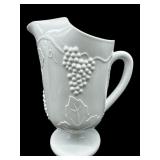 LARGE MILK GLASS GRAPE AND LEAF WATER PITCHER