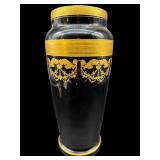 TALL BLACK AMETHYST GOLD PAINTED VASE