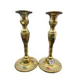 PR OF ORNATE BRASS CANDLESTICKS