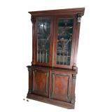 MAHOGANY 19TH CENT. STEPBACK FLAMED GRAIN CUPBOARD