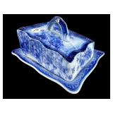 BLUE AND WHITE TRANSFER COVERED CHEESE DISH