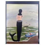 LARGE FOLK ART MERMAID PAINTING ON CANVAS