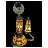 TIFFANY STYLE LEADED GLASS TELEPHONE TABLE LAMP